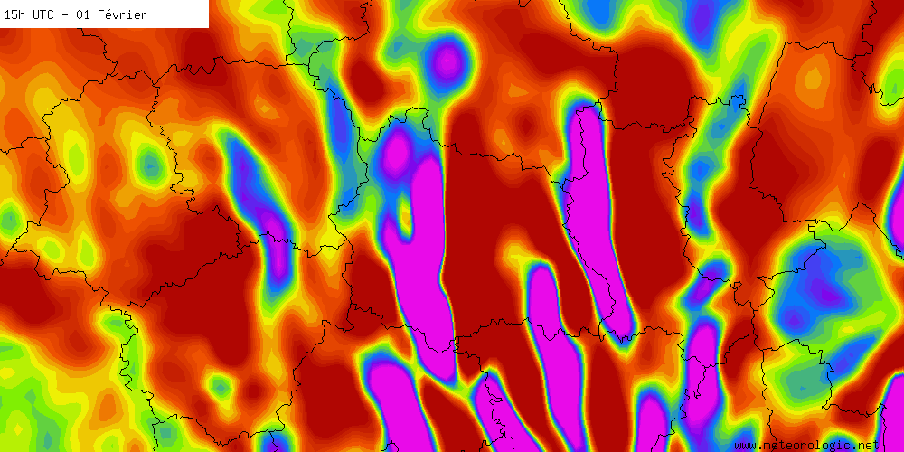 Carte rgionale du vent vertical  700 mb en Auvergne - meteorologic.net